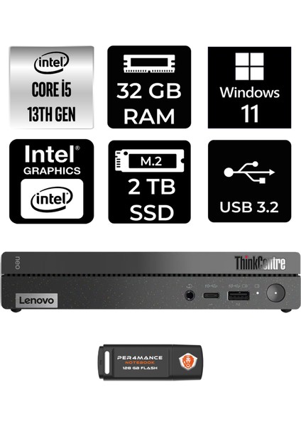 Thinkcentre 50Q Gen 4 Intel Core I5 13420H 32GB 2tb SSD W11P 12LN0048TR Mini Pc & Per4 USB Bellek 12LN0048TRP429