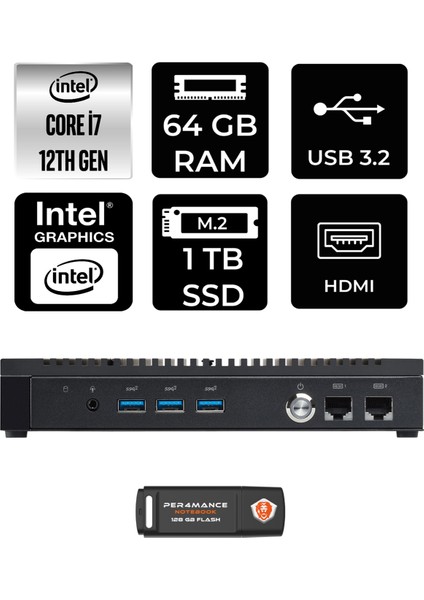 PL64 Intel Core I7 1255U 64GB 1tb SSD Fdos Mini Pc & Per4 USB Bellek PL64P348