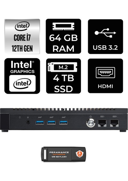 PL64 Intel Core I7 1255U 64GB 4tb SSD Fdos Mini Pc & Per4 USB Bellek PL64P350