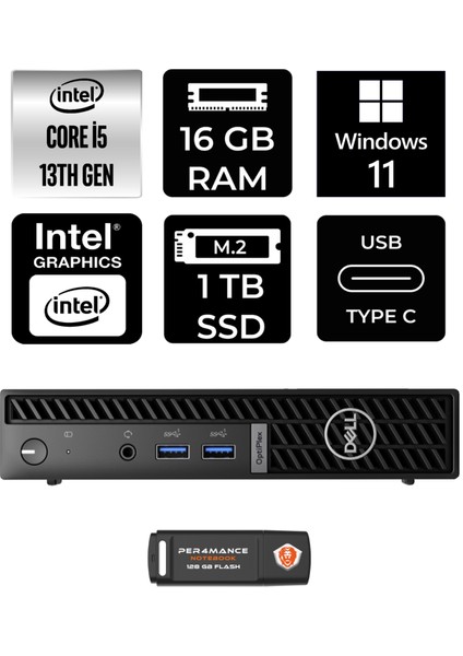 Optiplex 7010MFF Intel Core I5 13500T 16GB 1tb SSD W11P N013O7010MFF Mini Pc & Per4 USB Bellek N013O7010MFFP413