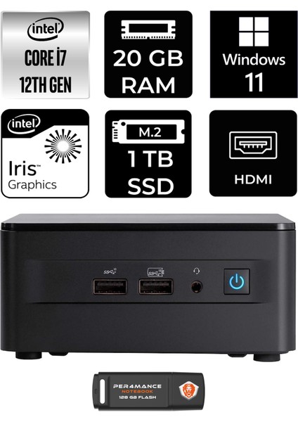 Nuc 12 Pro Intel Core I7 1260P 20GB 1tb SSD W11P Mini Pc & Per4 USB Bellek NUC12WSKI7P418