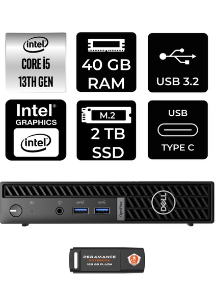 Optiplex 7010MFF Intel Core I5 13500T 40GB 2tb SSD Fdos N002O7010MFF Mini Pc & Per4 USB Bellek N002O7010MFFP339