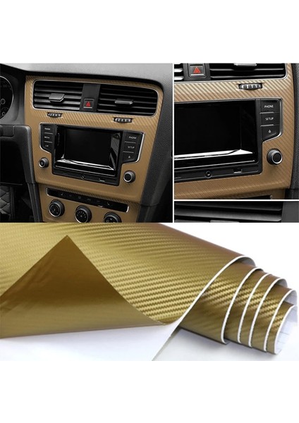 3D Gold Tırtıklı Hava Kanallı Araç Motor Kaplama Karbon Folyo (152CM x 20 Cm)