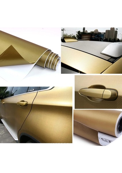 3D Gold Tırtıklı Hava Kanallı Araç Motor Kaplama Karbon Folyo (152CM x 20 Cm)