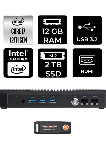 PL64 Intel Core I7 1255U 12GB 2tb SSD Fdos Mini Pc & Per4 USB Bellek PL64P309