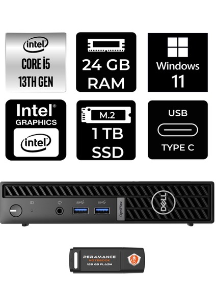 Optiplex 7010MFF Intel Core I5 13500T 24GB 1tb SSD W11P N002O7010MFF Mini Pc & Per4 USB Bellek N002O7010MFFP423