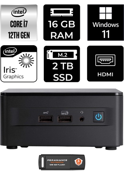 Nuc 12 Pro Intel Core I7 1260P 16GB 2tb SSD W11H Mini Pc & Per4 USB Bellek NUC12WSKI7P364