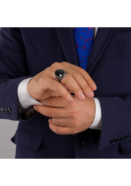 Trillium Motifli Fasetli Siyah Zirkon Taşlı Gümüş Erkek Yüzük fırsatları