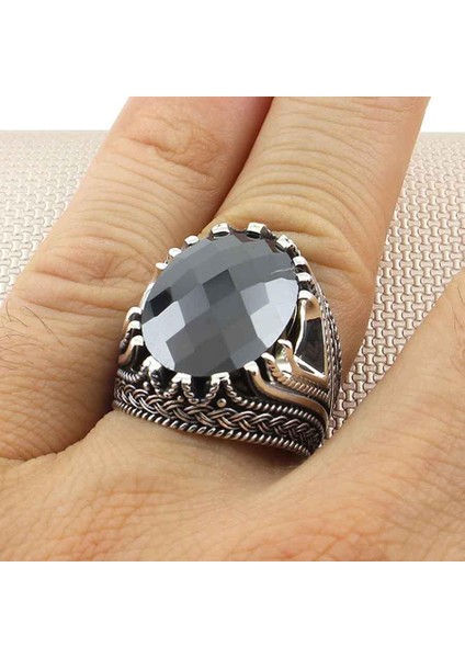 Düğüm Model Faset Kesim Siyah Zirkon Taşlı Gümüş Erkek Yüzük modelleri