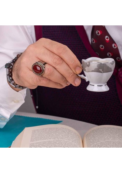 Şah Tasarım Kahverengi Akik Taşlı Gümüş Erkek Yüzük fırsatları