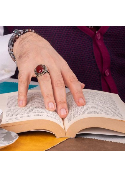 Şah Tasarım Kahverengi Akik Taşlı Gümüş Erkek Yüzük indirimleri