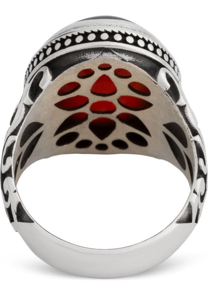 Kalp Motifli Bordo Akik Taşlı Gümüş Erkek Yüzük fırsatları