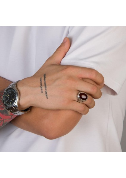 Kalp Motifli Bordo Akik Taşlı Gümüş Erkek Yüzük indirimleri