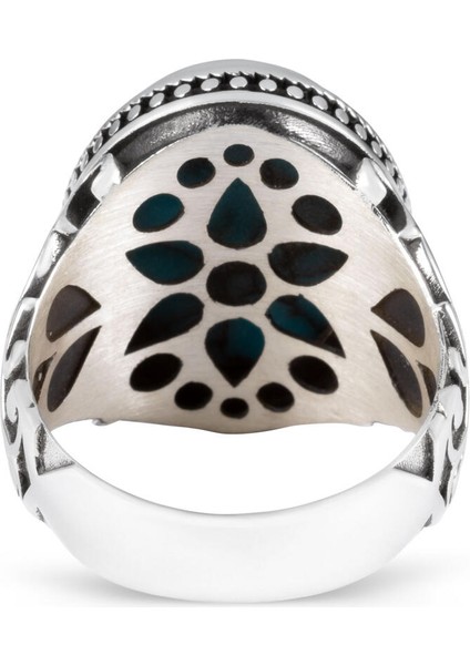 Kalp Motifli Turkuaz Firuze Taşlı Gümüş Erkek Yüzük fırsatları