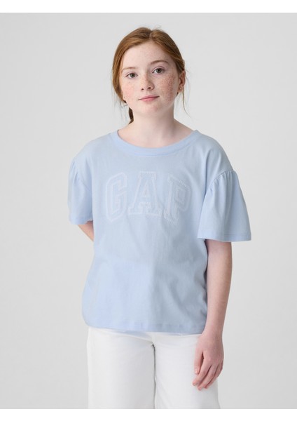 Kız Çocuk Mavi Gap Logo Fırfır Kollu T-Shirt