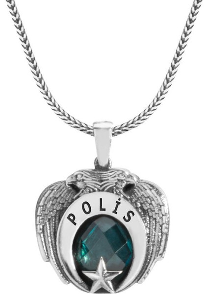Gümüş Çift Kartal Başlı Polis Kolyesi