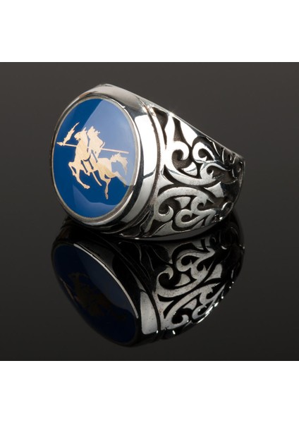 Kayı Boyu Motifli Mineli Yüzük