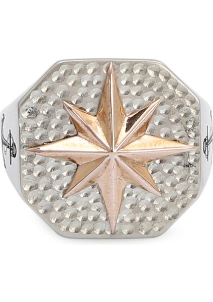 Gümüş Sekizgen Kuzey Yıldızı Pusula Model Çapa Motif Erkek Yüzük fiyatları