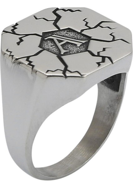 Gümüş Sekizgen Erkek Harfli Yüzük Model 2