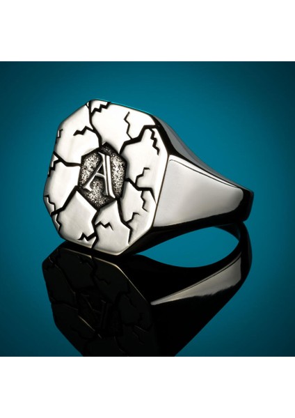 Gümüş Sekizgen Erkek Harfli Yüzük Model 2 indirimleri