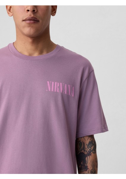 Erkek Lila Nirvana Grafikli T-Shirt