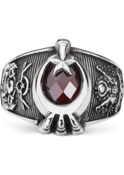 Osmanlı Arması Motifli Ay Yıldızlı Pençeli Yüzük