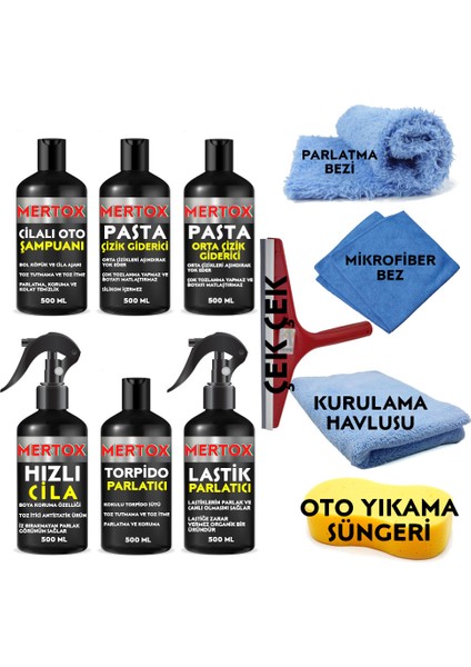 Oto Araç Araba Pasta Cila Temizlik Seti 6X500ML-İNCE ve Orta Çizik+Hızlı Cila+Şampuan+Lastik+Torpido