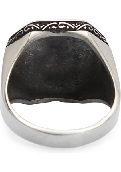 Gümüş Sekizgen Kartal Motif Erkek Yüzük Çizgisel Desenli Kasa modelleri