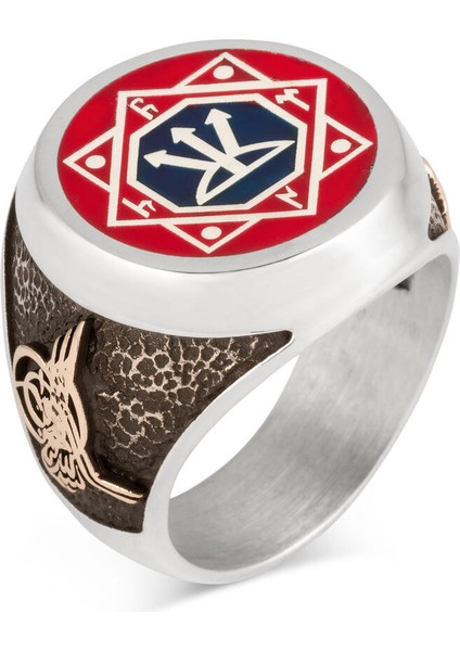 Oğuz Kağan Mührü Gümüş Erkek Yüzük Kırmızı Zemin Tuğra ve Selçuklu Kartalı fiyatları