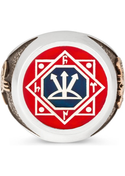 Oğuz Kağan Mührü Gümüş Erkek Yüzük Kırmızı Zemin Tuğra ve Selçuklu Kartalı modelleri