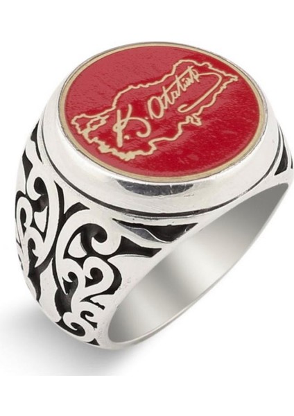 Türkiye Haritası Içine Atatürk Imzalı Erkek Yüzük modelleri