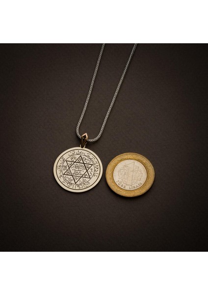 Çift Taraflı Mührü Süleyman ve Ihlas Suresi Gümüş Erkek Kolye Zincirli Model1 fırsatları