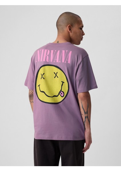 Erkek Lila Nirvana Grafikli T-Shirt