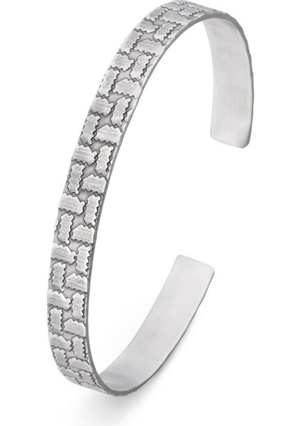 925 Ayar Gümüş Erkek Tırtıklı Desen Kelepçe Bileklik