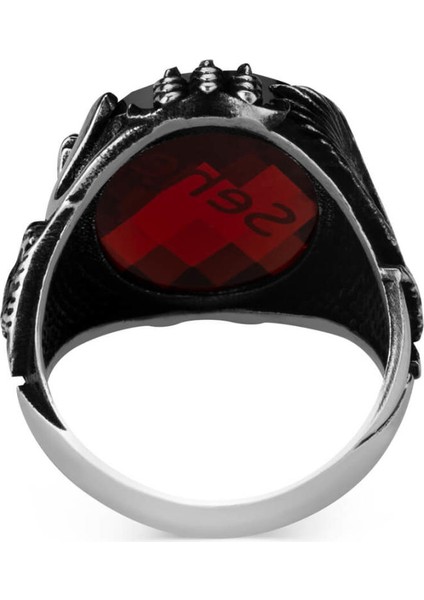 Kırmızı Zirkon Taş Üzerine Isim Yazılı Erkek Yüzük modelleri