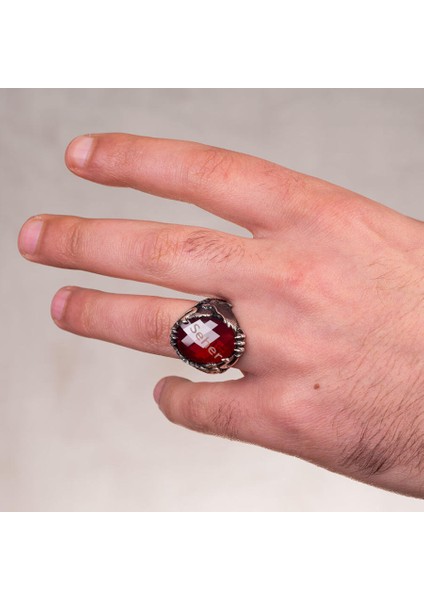 Kırmızı Zirkon Taş Üzerine Isim Yazılı Erkek Yüzük fırsatları