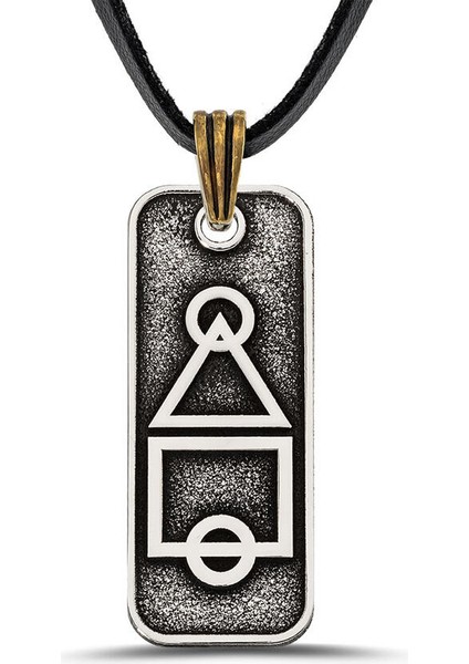 Gümüş Renk Erkek Squid Game Kolye Deri Ipli