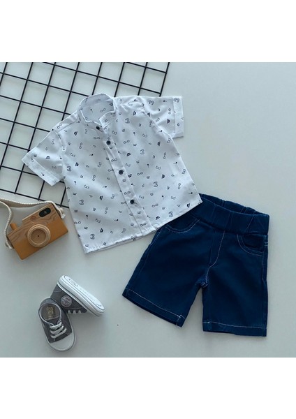 Neşeli Bebeklerimiz Hakim Yaka Kot Şortlu Takım