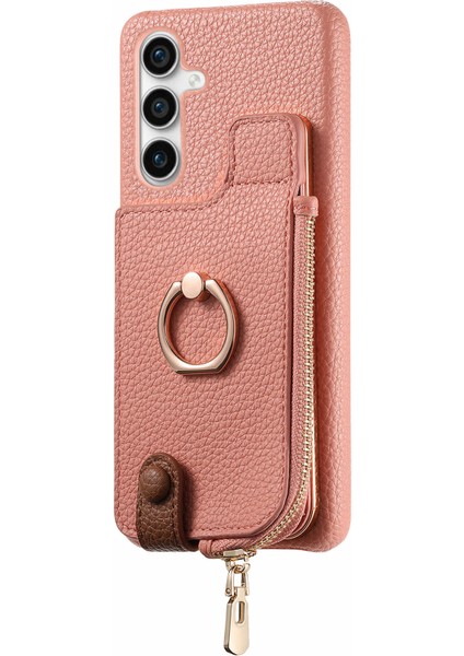 Samsung Galaxy S23 Fe Kılıf Fermuar Cüzdan Yüzük Kickstand Arka Kabuk-Pembe (Yurt Dışından)