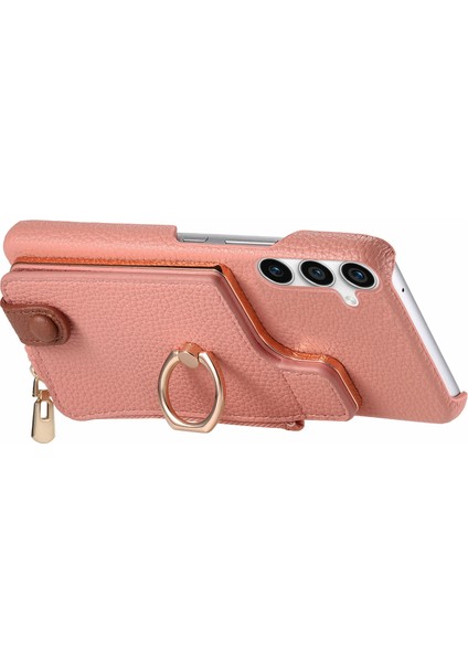 Samsung Galaxy S23 Fe Kılıf Fermuar Cüzdan Yüzük Kickstand Arka Kabuk-Pembe (Yurt Dışından)