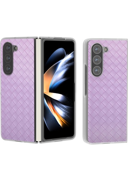 Samsung Galaxy Z Fold5 5g Kılıf Dokuma Dokulu Pu Deri Arka Kapak Kaymaz Kavrama-Mor (Yurt Dışından)