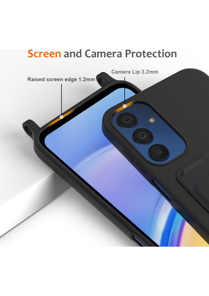 Samsung Galaxy A15 4G/A15 5g Kılıf Için Sıvı Silikon Darbeye Dayanıklı Telefon Kapağı Kordon ve Kart Yuvası Ile-Siyah (Yurt Dışından)