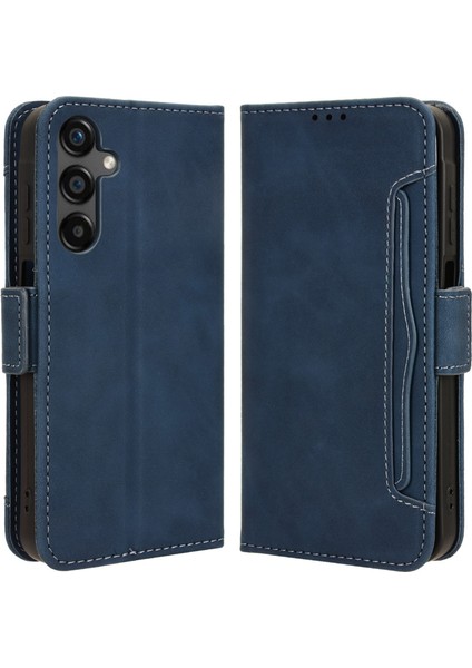 Samsung Galaxy M55 5g Deri Kılıf Çoklu Kart Yuvaları Cüzdan Çevirmeli Telefon Kapağı-Mavi (Yurt Dışından)