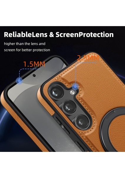 Samsung Galaxy S24+MANYETIK Kılıf Pu Deri Kaplamalı Pc+Tpu Kickstand Telefon Kapağı-Kahverengi (Yurt Dışından)
