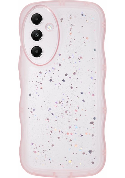Samsung Galaxy A24 4G(162,1 x 77,6 x 8,3 Mm) Telefon Kılıfı Tpu Glitter Sparkle Dalgalı Kenar Kabuk-Şeffaf Pembe (Yurt Dışından)