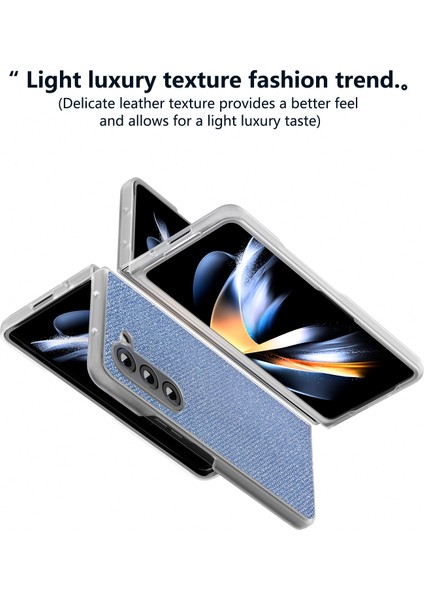 Samsung Galaxy Z Fold5 5g Kılıf Için Çizilmeye Dayanıklı Yapay Elmas Doku Deri + Pc Telefon Kapağı-Mavi (Yurt Dışından)