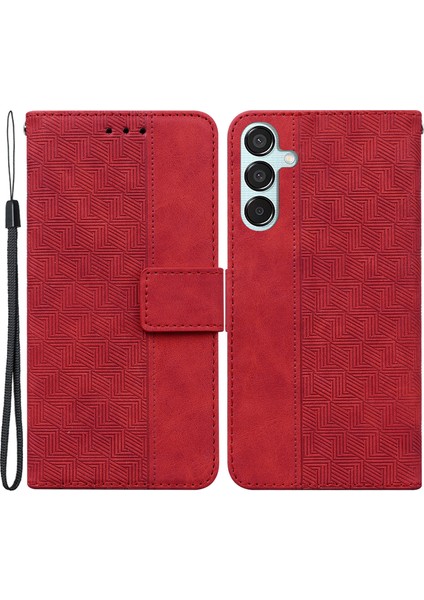 Samsung Galaxy M15 5g Kılıf Pu Deri Geometri Flip Cüzdan Telefon Kapağı-Kırmızı (Yurt Dışından)