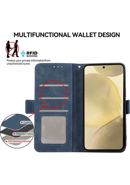 Samsung Galaxy S23+DERI Kılıf Için Rfıd Engelleme Cüzdan Telefon Kapağı Yan Manyetik Toka-Mavi (Yurt Dışından)