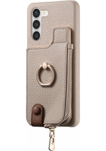 Samsung Galaxy S23 Kılıf Fermuar Rfıd Engelleme Halkası Kickstand Telefon Arka Kapak-Haki (Yurt Dışından)