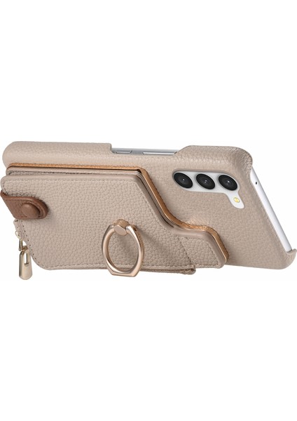 Samsung Galaxy S23 Kılıf Fermuar Rfıd Engelleme Halkası Kickstand Telefon Arka Kapak-Haki (Yurt Dışından)